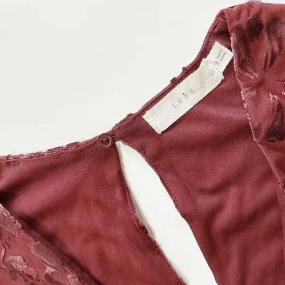 Red Velvet Burnout Romper with Long Sleeves, Jumpsuit with Shorts Women's size S - Picture 9 of 11